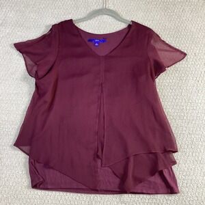 Apt. 9 Womens Burgundy V-Neck Layered Chiffon Mixed Media Blouse Size M